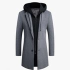 Mens Casual Wool Blend Overcoat Mid Length Removable Hood Trendy Design Versatile Outerwear for Everyday Wear