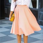 Elegant Womens Pleated Skirt Solid Color Knee Length Flared Design Office Wear or Casual Occasion Wholesale