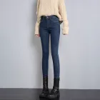 High Waisted Vintage Denim Pants Thickened Fleece Lined Slim Fit Autumn Winter Womens Fashion Wholesale Available