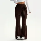 High Waist Flare Pants for Women Two Piece Design Coffee Color Casual Style private label
