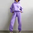 Hooded Sweatshirt and Pants Set for Women Solid Color Casual Outfit Spring Fashion