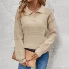 Womens Casual Knit Sweater Solid Color Half Placket Long Sleeve Khaki OEM ODM service