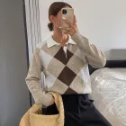 Womens Long Sleeve Sweater Soft Textured Knit Collared Design Casual Chic Style