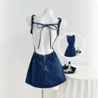 Summer Denim Dress Sexy Backless Design with Bow Tie Casual Wear for Women Ready to Ship bulk order