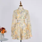 Vintage Floral Print Beaded Lantern Sleeve Top and A Line Skirt Two Piece Set for Women Wholesale Fashion Casual Outfit