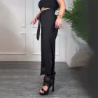 Lace Panel Casual Long Pants for Women Solid Color Adjustable Tie Comfortable Fit Spring Fashion Wholesale Available