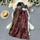 High Waist Satin Midi Skirt for Women Vintage Ink Print Flared Design Summer Casual Wear