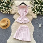 Sleeveless Vest and Pleated Skirt Set for Women Lightweight Summer Outfit Casual Chic Style