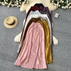 High Waist Satin Midi Skirt for Women A Line Silhouette Elegant Fit Flare Design Perfect for Spring and Summer Wholesale