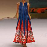 Vintage Floral Print Maxi Dress for Women V Neck Sleeveless Pocket Design Summer Casual Wear Who