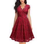 Vintage Lace V Neck Sleeveless Cocktail Dress Short Sleeve Flared Hem Elegant Style Wholesale Av