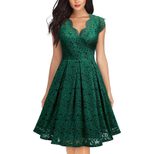 Vintage Lace V Neck Sleeveless Cocktail Dress Short Sleeve Flared Hem Elegant Style Wholesale Av