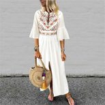 Bohemian A Line Dress Loose Fit Half Sleeve Floral Print Color Block Casual Wear for Summer Whol