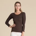 Womens 100 Mulberry Silk Ribbed Knit Top Long Sleeve Round Neck Lightweight Fall Fashion Essenti