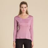 Womens Loose Fit Silk Knit Long Sleeve T Shirt Round Neck Two Section Design Soft Mulberry Silk