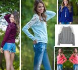 Lace Panel Womens Sweatshirt Round Neck Casual Style Available in 5 Colors Wholesale Supply