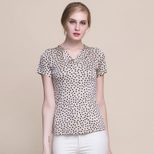 Silk V Neck Short Sleeve T Shirt 100 Mulberry Silk Double Sided Knit Floral Print Summer Casual