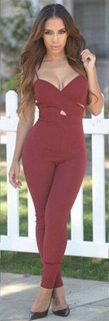Deep V Neck Sexy Jumpsuit Hollow Out Design Fashionable Style Long Pants Womens Autumn Outfit Wh