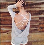 Plus Size Deep V Neck Long Sleeve Top Sexy Backless Design Available in Four Colors Wholesale Re
