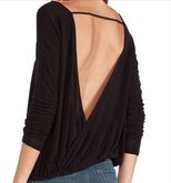 Plus Size Deep V Neck Long Sleeve Top Sexy Backless Design Available in Four Colors Wholesale Re