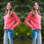 Lace Panel Womens Sweatshirt Round Neck Casual Style Available in 5 Colors Wholesale Supply