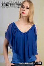 Plus Size Color Block Chiffon Off Shoulder T Shirt Sexy V Neck Slim Fit Lightweight Casual Wear