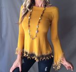 Womens Plus Size Long Sleeve Off Shoulder T Shirt Trendy Fringed Design Spring Summer Casual Wea