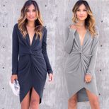 Irregular Sexy Deep V Bodycon Dress Short Length Autumn Collection Stylish Design Wholesale Avai
