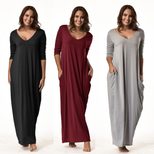 Loose Fit Solid Color Maxi Dress Casual Style Plus Size Long Sleeve Ideal for Autumn and Winter