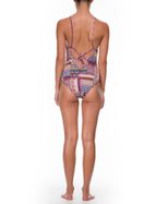 Geometric Pattern Purple Deep V One Piece Swimsuit Sexy Design Beachwear Comfortable Fit Wholesa