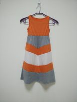 Color Block Orange and Gray Striped Beach Dress Casual Summer Style Lightweight Fabric for Women