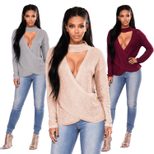 Knit Sweater Sexy Cross Front Design Long Sleeve High Neck Irregular Hem Autumn Winter Fashion W