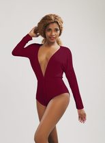 Deep V Long Sleeve Bodysuit Versatile Sexy Available in Three Colors Perfect for Swimwear or Cas