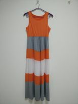 Color Block Orange and Gray Striped Beach Dress Casual Summer Style Lightweight Fabric for Women