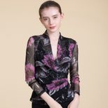 Womens Slim Fit V Neck Silk T Shirt 100 Mulberry Silk Double Layer Printed Design Perfect for Au