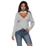 Knit Sweater Sexy Cross Front Design Long Sleeve High Neck Irregular Hem Autumn Winter Fashion W