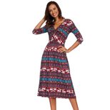 Christmas Reindeer Print Dress Three Quarter Sleeve Double Pockets Casual Style Wholesale Availa