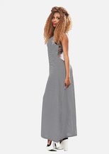 Sexy Striped Backless Dress Sleeveless Long Silhouette Unique Design Perfect for Summer Parties