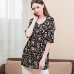 Silk T Shirt for Women Printed Round Neck Short Sleeve Loose Fit Plus Size Summer Top for Moms W