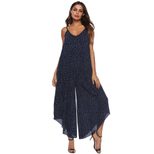 Plus Size Womens Polka Dot Asymmetrical Jumpsuit Loose Fit Wide Leg Spaghetti Straps Casual Summ