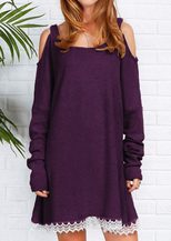 Off Shoulder Lace Trim Maxi Dress Loose Fit Long Sleeve Spring Fashion Perfect for Parties and S