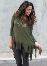Womens Long Sleeve Irregular Hem T Shirt Spring Collection Fringe Detail Casual Style Wholesale