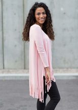 Womens Long Sleeve Irregular Hem T Shirt Spring Collection Fringe Detail Casual Style Wholesale