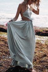 Backless Tie Detail Maxi Dress Chiffon Fabric Loose Fit Beachwear Style Perfect for Summer Occas