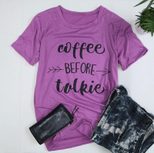 Casual Womens T Shirt Summer Short Sleeve Round Neck Unique Coffee Letter Print Wholesale Supply