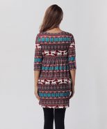 Christmas Reindeer Print Dress 3 4 Sleeve A Line Silhouette Comfortable Fabric Casual Holiday We
