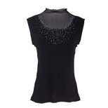 Womens Silk Sleeveless Turtleneck Top 100 Mulberry Silk Lace Trim Rhinestone Detail Elegant Laye