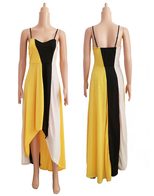 Color Block Asymmetrical Slip Dress Sexy Strapless Design Long Length Elegant Evening Wear Whole