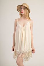 Cotton Lace Trimmed Tassel Dress Womens Sleeveless Beach Dress Lightweight Comfortable Summer We