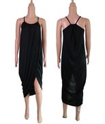 Fashionable Irregular Hem Maxi Dress Sexy Spaghetti Straps Loose Fit Solid Color Perfect for Sum